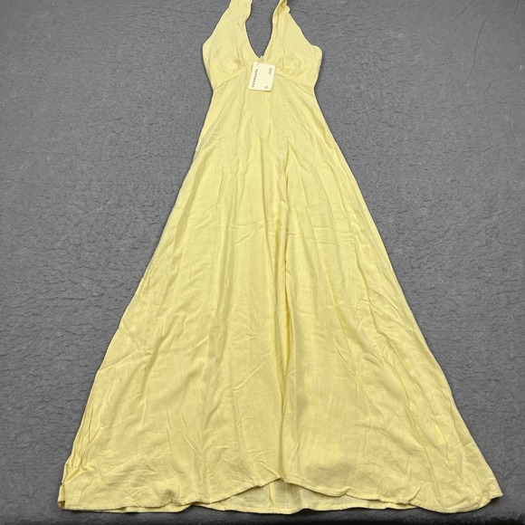 Peppermayo Dresses & Skirts - Peppermayo Adrienne Linen Maxi Dress Women's 0 Yellow Lemon Halter Open Back Fun